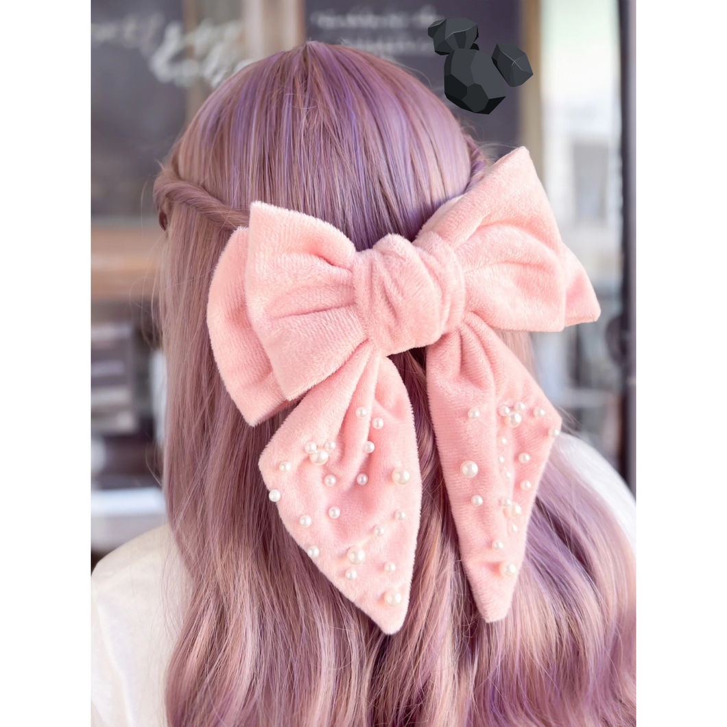 Pink Plush Velvet Double Bow Clip