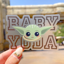 Load image into Gallery viewer, Baby Yoda Letterman Transparent Sticker
