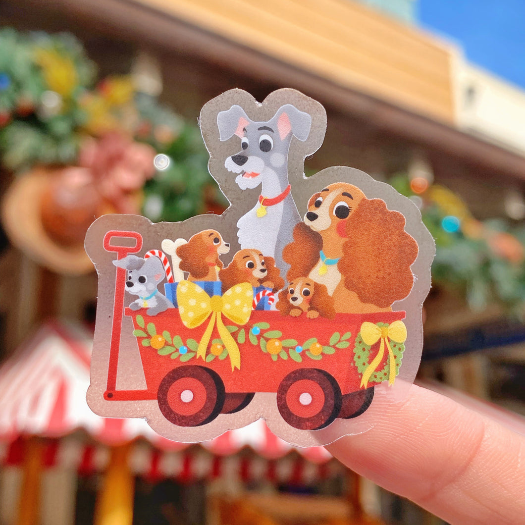 Stitch & Pluto Christmas Gingerbread Wagon Transparent Sticker